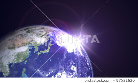 Earth, Japan, Sun, Morning sun, Wide size, Copy space (3DCG image) 97581620