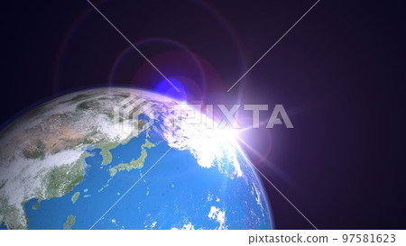 地球、日本、藍色、太陽、朝陽、寬尺寸、複製空間（3DCG 圖像） 97581623