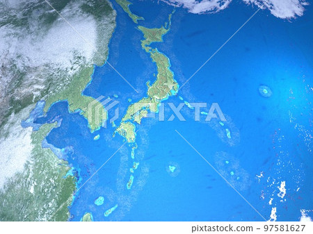 Japanese archipelago Japan map background blue sea 3D up (3DCG image) Japanese archipelago Japan map background blue sea 3D up (3DCG image) 97581627