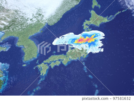 日本列島線性降雨雨雲天氣虛擬天氣圖 3D 向上（3DCG 圖像） 97581632