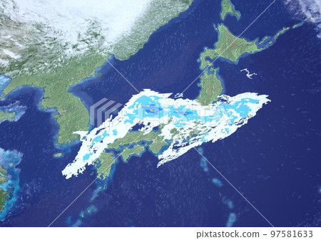 Japanese archipelago rain cloud radar rain cloud weather fictitious weather map 3D up (3DCG image) Japanese archipelago rain cloud radar rain cloud weather fictitious weather map 3D up (3DCG image) 97581633