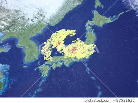 日本列島,雷電雷達,雷雨雲,雨雲,天氣,虛擬天氣圖,3D up(3DCG圖像) 日本列島,雷電雷達,雷雨雲,雨雲,天氣,虛擬天氣圖,3D up(3DCG圖像) 97581635