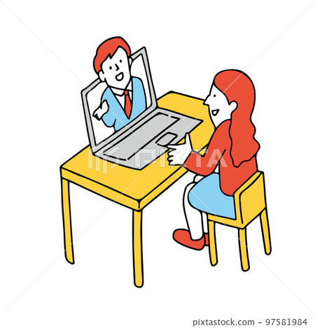 男性和女性在線交談的插圖 女性參加網絡研討會在線研討會 97581984
