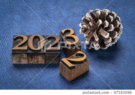 2023 and 2022 years in wood type - New Year greeting card or banner 2023 and 2022 years in wood type - New Year greeting card or banner 97583096