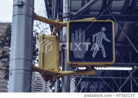 Walk - Don't Walk old traffic lights in Manhattan Downtown 97583135
