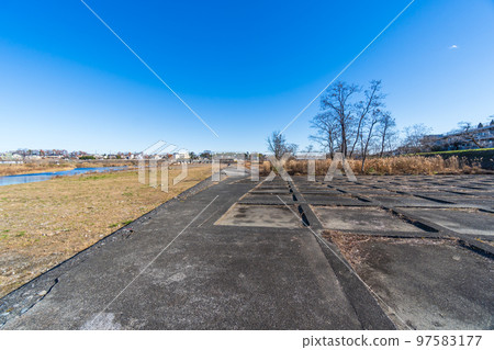 Firmly hardened Tama River riverbed Firmly hardened Tama River riverbed 97583177