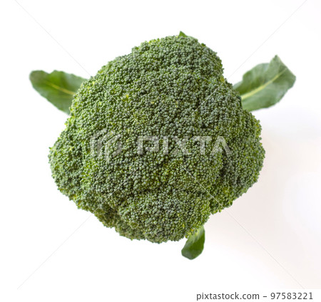 Close up of broccoli flower buds on white background Close up of broccoli flower buds on white background 97583221