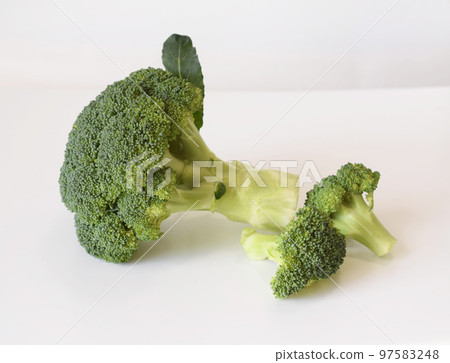 白色背景上的西蘭花特寫 白色背景上的西蘭花特寫 97583248