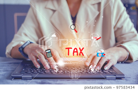 Concept of taxes paid by individuals and corporations such as VAT, income tax and property tax Data analysis, paperwork,Financial research. Background for your business. Concept of taxes paid by individuals and corporations such as VAT, income tax and property tax Data analysis, paperwork,Financial research. Background for your business. 97583434