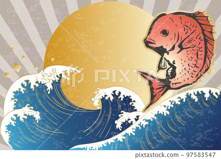 Sumi-e sea bream and sea frame background copy space illustration material Sumi-e sea bream and sea frame background copy space illustration material 97583547