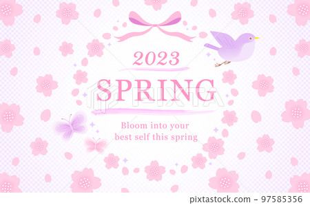 Japanese modern spring cherry blossom vector frame material decorated with birds and butterflies_purple Japanese modern spring cherry blossom vector frame material decorated with birds and butterflies_purple 97585356
