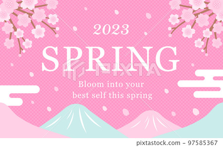 Japanese style spring mountain and cherry blossom vector frame material_pink Japanese style spring mountain and cherry blossom vector frame material_pink 97585367
