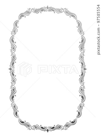 Rectangular oriental frame. Antique, vintage silver metallic. decorative ruled ornament Rectangular oriental frame. Antique, vintage silver metallic. decorative ruled ornament 97585554