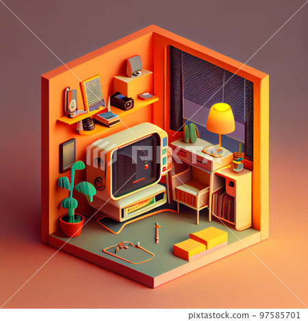 Near-future pop miniature-style room isometric "AI-generated image" 97585701