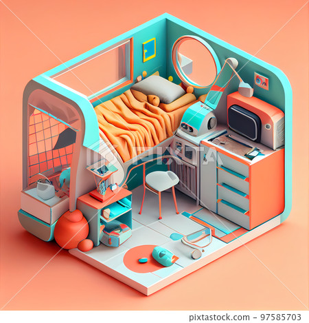 近未來流行微縮風格房間等距“人工智能生成圖像” 97585703