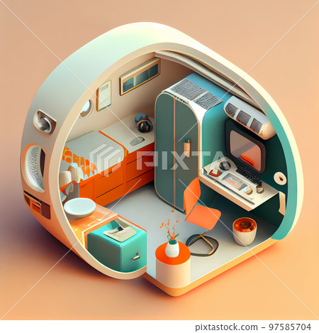 近未來流行微縮風格房間等距“人工智能生成圖像” 97585704