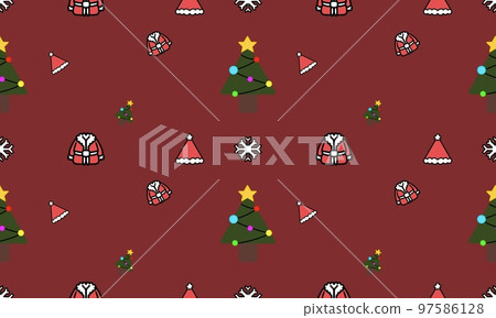 Cute Christmas Illustration and Seamless Pattern. Santa Claus, Christmas tree, snow on red background. Print Ideal for fabric, wrapping paper, scrapbooking, textile, poster, banner, card, wall art. Cute Christmas Illustration and Seamless Pattern. Santa Claus, Christmas tree, snow on red background. Print Ideal for fabric, wrapping paper, scrapbooking, textile, poster, banner, card, wall art. 97586128