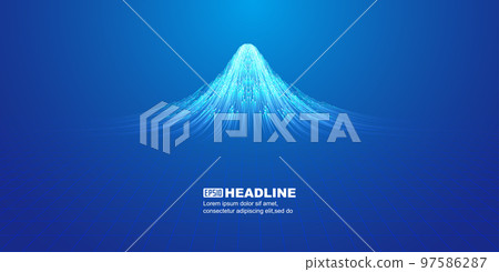 Lines of technological particles rising from the ground converge into a snow mountain Lines of technological particles rising from the ground converge into a snow mountain 97586287
