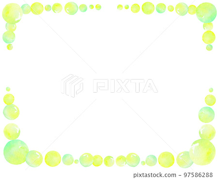 A square frame with yellow circles painted in watercolor. An illustration with a refreshing and cute atmosphere. 97586288
