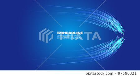 Symmetrically curved blue technology lines extending into the distance 97586321