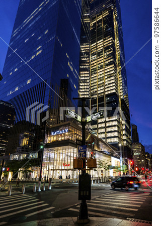 Night street view of Manhattan, road and buildings at night Night street view of Manhattan, road and buildings at night 97586644