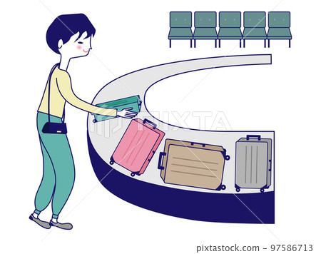 Picking up checked luggage at the airport 97586713