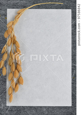 Japanese paper and rice frame background material 97586842