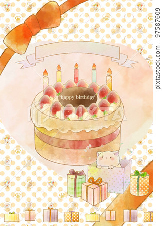 生日蛋糕小貓留言卡圖解（豎版） 97587609