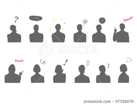 Male and female businessmen, OL silhouettes, worried, thinking, inspiration, wondering pose illustration set Male and female businessmen, OL silhouettes, worried, thinking, inspiration, wondering pose illustration set 97588076