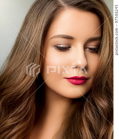 Beauty portrait, beautiful woman with long chic hairstyle and red lipstick make-up, fashion and glamour look, skincare cosmetics and hair care concept Beauty portrait, beautiful woman with long chic hairstyle and red lipstick make-up, fashion and glamour look, skincare cosmetics and hair care concept 97588245