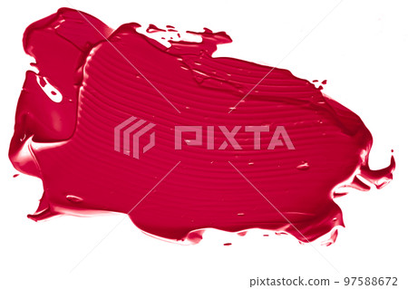 Red beauty swatch, skincare and makeup cosmetic product sample texture isolated on white background, make-up smudge, cream cosmetics smear or paint brush stroke closeup 97588672
