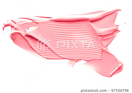 Pastel coral beauty swatch, skincare and makeup cosmetic product sample texture isolated on white background, make-up smudge, cream cosmetics smear or paint brush stroke closeup 97588796