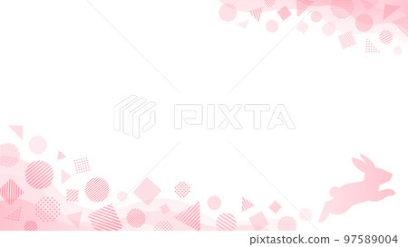 粉色跑兔輪廓和圓形、三角形、方形圖標框 97589004