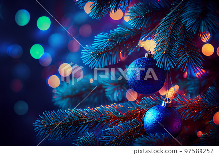 Dark Blue Christmas Tree with defocused lights... - Stock Illustration ...