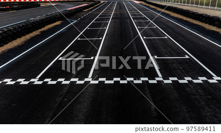 Aerial top view grid start, Start of track, Racing asphalt road 97589411