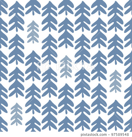 Vector blue Christmas tree seamless pattern. Forest background. Simple trees. 97589548