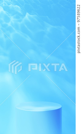 White cylinder pedestal in the water. Reflection of light in water (portrait) 97589622