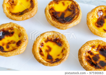 Homemade baked portuguese egg tart 97590063