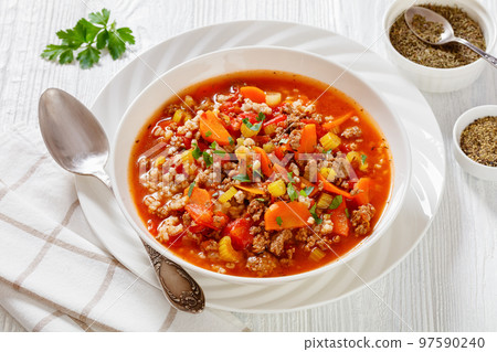 Black Bean Soup with spiral pasta and vegetables Black Bean Soup with spiral pasta and vegetables 97590240