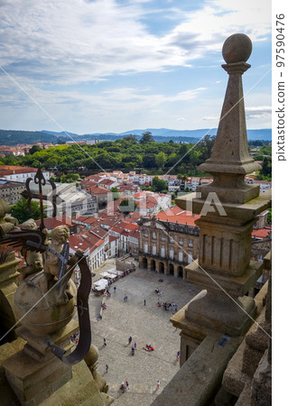 Obradoiro square view from Santiago de Compostela Cathedral, Galicia, Spain 97590476
