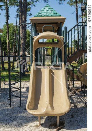 Navarre, Florida- Double wide slide on an outdoor playground Navarre, Florida- Double wide slide on an outdoor playground 97590652
