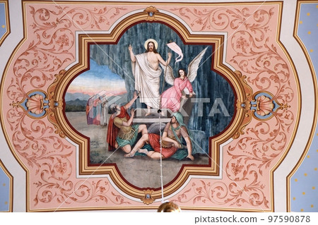 Resurrection of Jesus, fresco in the church of Saint Matthew in Stitar, Croatia 97590878