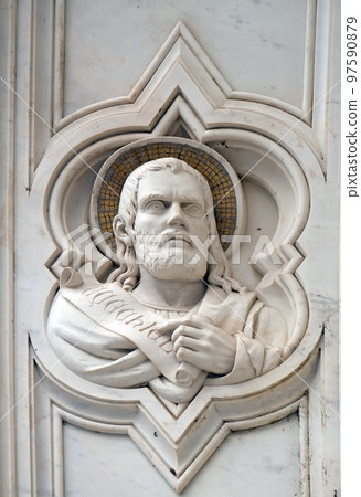 Ezekiel, relief on the facade of Basilica of Santa Croce (Basilica of the Holy Cross) - famous Franciscan church in Florence, Italy 97590879