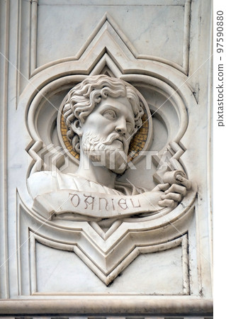 Daniel, relief on the facade of Basilica of Santa Croce (Basilica of the Holy Cross) - famous Franciscan church in Florence, Italy 97590880
