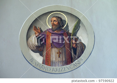 Saint Marko Krizin, fresco in the Basilica of the Sacred Heart of Jesus in Zagreb, Croatia 97590922