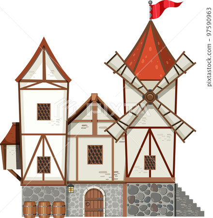 Medieval historical building in cartoon style 97590963