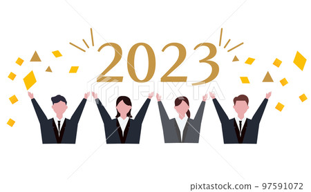 2023, company people giving New Year's greetings. businessman, new year greeting 2023, company people giving New Year's greetings. businessman, new year greeting 97591072