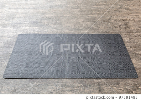 Perspective view of grey tablecloth for food on cement background. Empty space for your design Perspective view of grey tablecloth for food on cement background. Empty space for your design 97591483