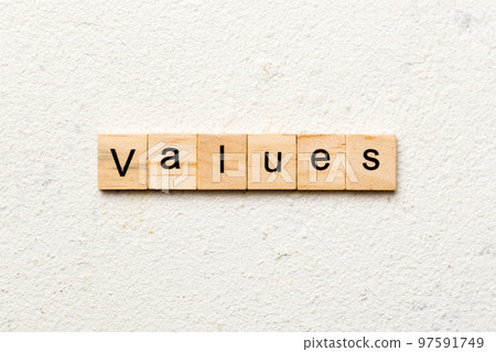 values word written on wood block. values text on table, concept values word written on wood block. values text on table, concept 97591749