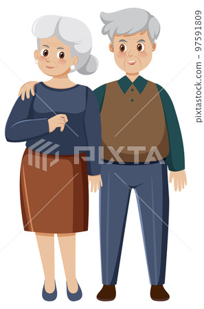 Elderly couple in cartoon style-插圖素材[97591809] - PIXTA圖庫